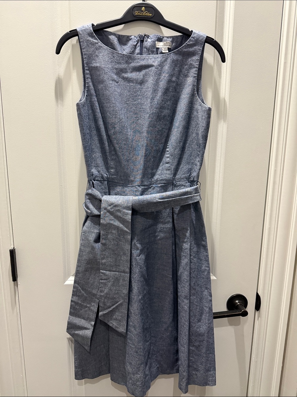 L.L. Bean Blue Cotton Chambray Belted Midi Dress - Picture 5 of 8